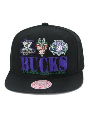 Mitchell & Ness Milwaukee Bucks NBA Reframe Retro Snapback Hat Cap Black